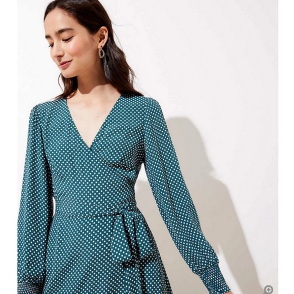 LOFT Green Polka Dot Wrap Dress - Picture 2 of 6